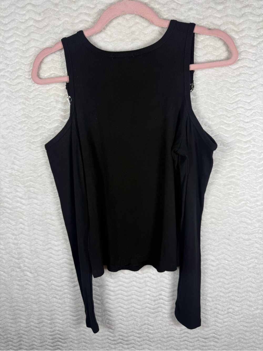 white birch Black Top with Buckle Strap Detail open shoulder long sleeve. So 🔥 - Picture 8 of 9
